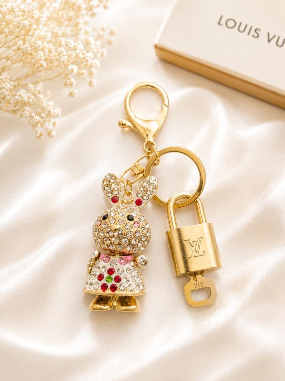 Authentic Louis Vuitton Gold Padlock 🔒 Key Set w/ Unbranded Bunny Bag Charm